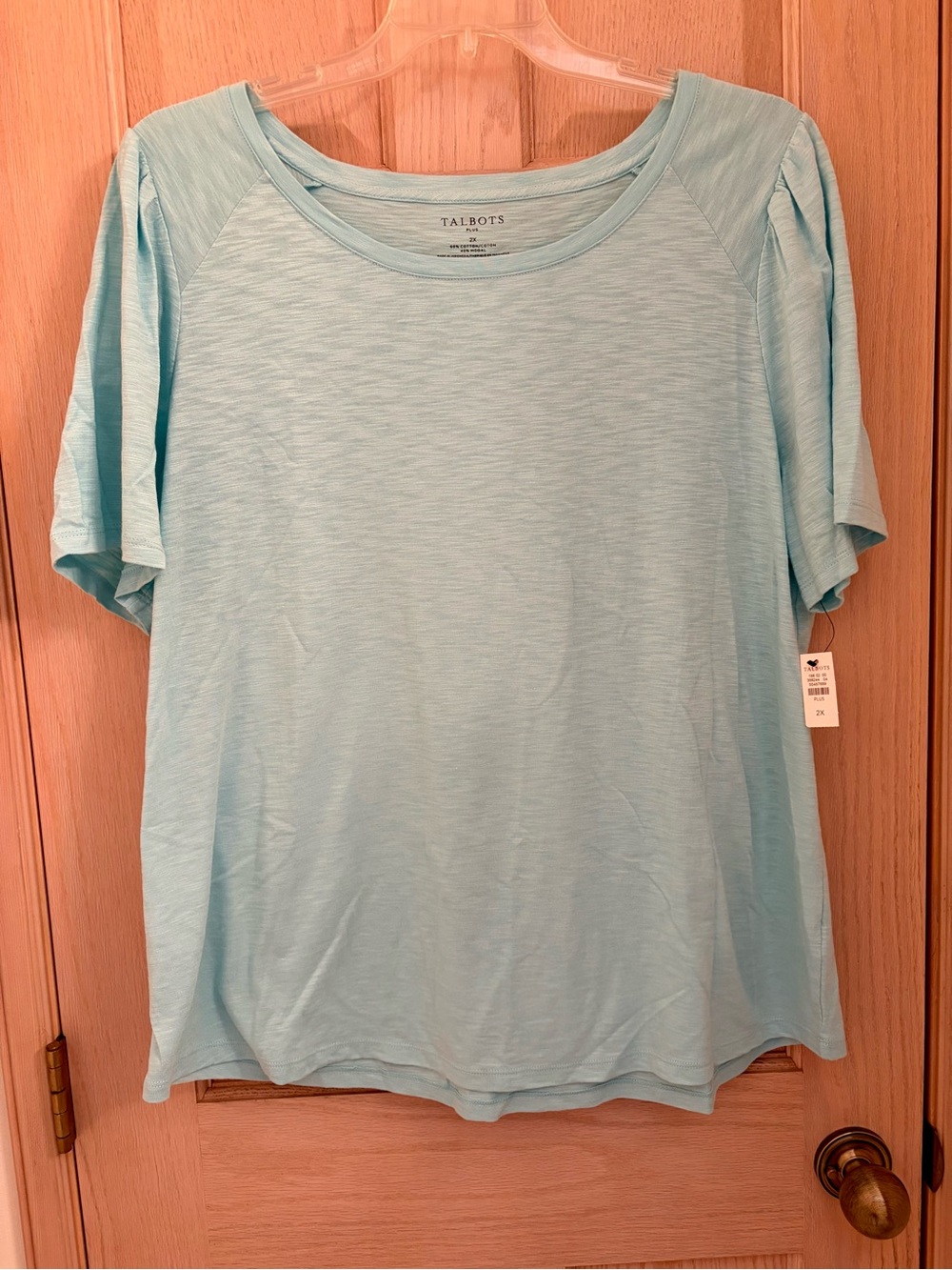 Talbots NWT 2X Round Neck Aqua Short Sleeve Tee Shirt